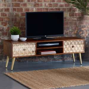 Nosid Wooden TV Stand In Dark Walnut With 2 Drawers 1 Shelf