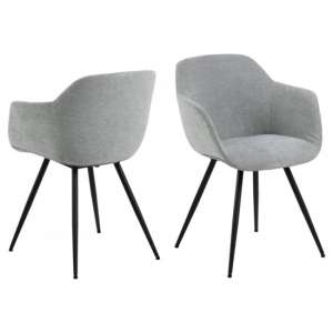 Notre Grey Fabric Dining Chairs With Armrest In Pair