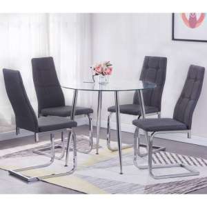 Nova Round Clear Glass Top Dining Table With 4 Chairs
