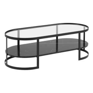 Noblesville Clear Glass Coffee Table With Black Marble Base