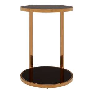 Kurhah 2 Tier Side Table In Rose Gold With Black Glass Top