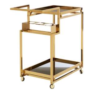 Kurhah 3 Tier Bar Trolley With Gold Finish Frame   
