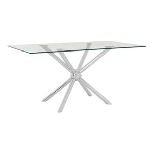 Kurhah Rectangular Clear Glass Dining Table With Silver Frame
