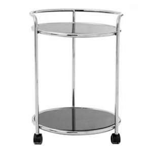 Kurhah Round Bar Trolley In Silver With Black Glass Shelves  