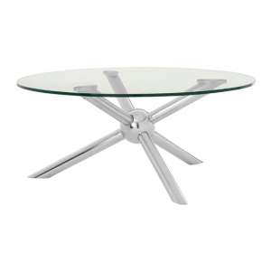 Kurhah Round Clear Glass Coffee Table With Silver Frame