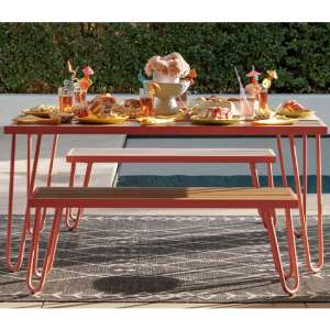 Necton Paulette Dining Set With 2 Bench In Red