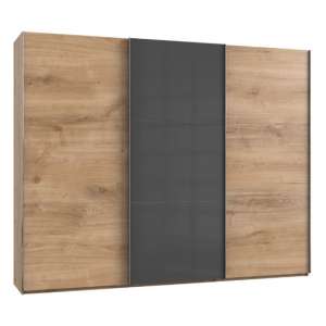 Noyd Mirrored Sliding Wardrobe In Grey And Planked Oak 3 Doors