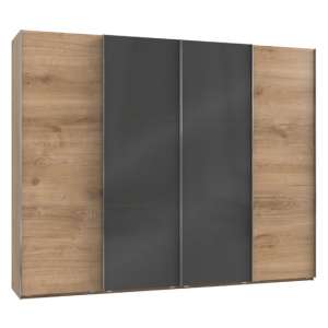 Noyd Mirrored Sliding Wardrobe In Grey And Planked Oak 4 Doors
