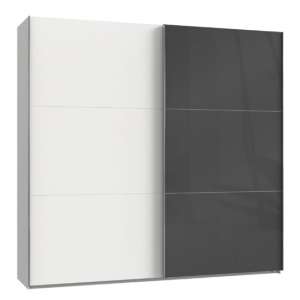 Noyd Mirrored Sliding Wide Wardrobe In Grey And White