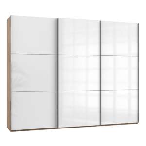 Noyd Wooden Sliding Wardrobe In White And Planked Oak 3 Doors
