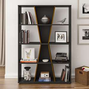 Nuneaton Medium Wooden Bookcase In Black And Pine Effect