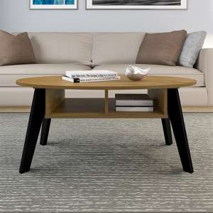 Nuneaton Oval Wooden Coffee Table In Black And Pine Effect