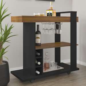 Nuneaton Wooden Drinks Trolley In Black And Pine Effect