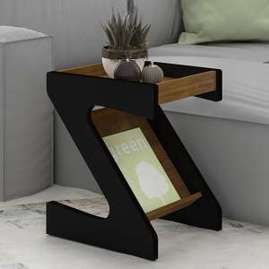 Nuneaton Wooden Z Shape Side Table In Black And Pine Effect