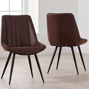Nunki Antique Brown Fabric Dining Chairs In A Pair