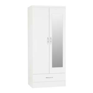 Noir 2 Doors 1 Drawer Mirrored Wardrobe In White High Gloss
