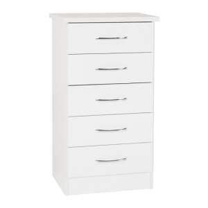 Noir 5 Drawers Narrow Chest Of Drawers In White Gloss