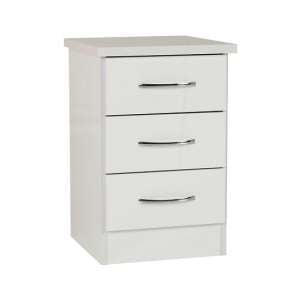 Noir Bedside Cabinet In White High Gloss With 3 Drawers