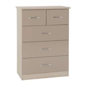 Noir 5 Drawers Chest Of Drawers In Oyster Gloss And Light Oak
