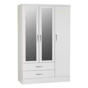 Noir Mirrored Wardrobe In White Gloss With 3 Doors 2 Drawers