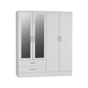 Noir Mirrored Wardrobe In White Gloss With 4 Doors 2 Drawers