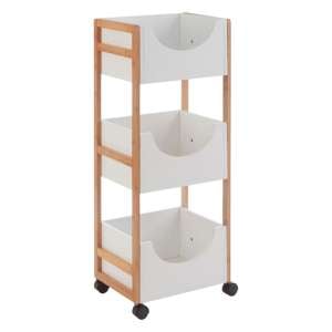 Nusakan Wooden 3 Tier Storage Trolley In White And Natural