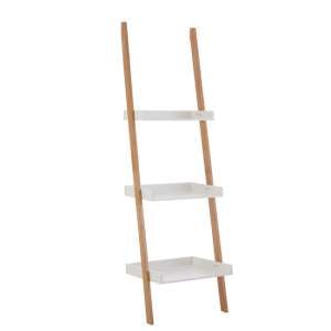 Nusakan Wooden 3 Tier Ladder Shelving Unit In White And Natural