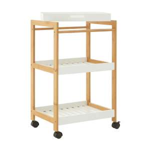Nusakan Wooden 3 Tier Shelving Trolley In White And Natural