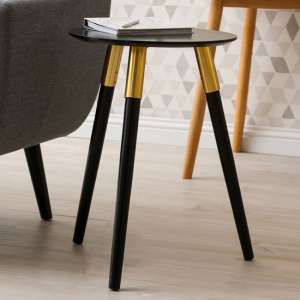 Nusakan Wooden Side Table In Black And Gold