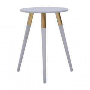 Nusakan Wooden Side Table In Light Grey And Gold