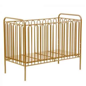Nutkin Vintage Metal Baby Cot Bed In Gold With Mattress