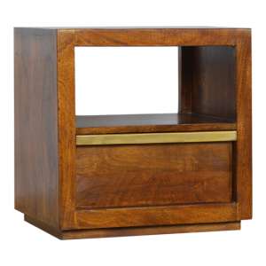 Nutty Wooden Bedside Cabinet In Chestnut With Gold Bar