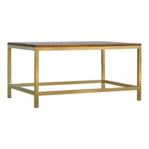 Nutty Wooden Coffee Table In Chestnut With Gold Base