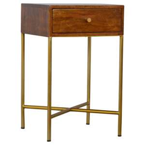 Nutty Wooden End Table In Chestnut With Gold Base