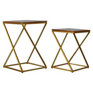 Nutty Wooden Set Of 2 Nesting Tables In Chestnut With Gold Base