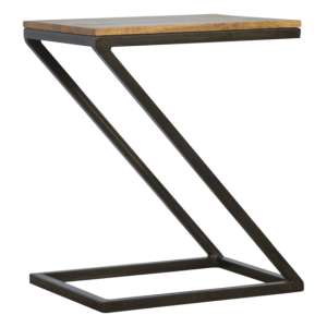 Nutty Wooden Z-Shaped Side Table In Oak Ish With Pewter Base