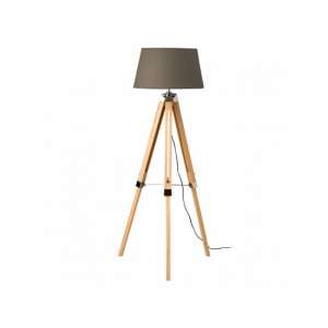 Obito Tripod Floor Lamp In Grey With Natural Wooden Legs