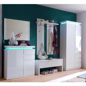 Ocean LED Hallway Furniture Set In High Gloss White