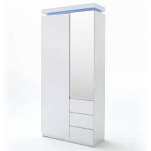 Ocean LED Wardrobe In High Gloss White With 1 Door 3 Drawers