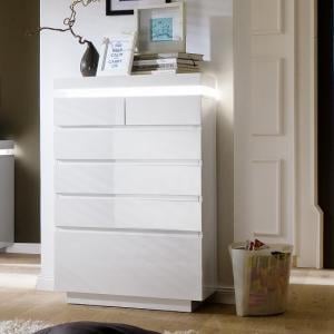 Odessa Sideboard Chest of Drawers in High Gloss White With LED