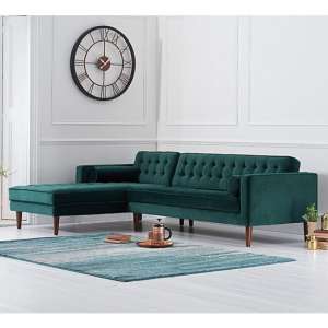 Ogma Velvet Left Facing Chaise Sofa Bed In Green