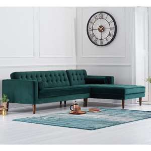 Ogma Velvet Right Facing Chaise Sofa Bed In Green