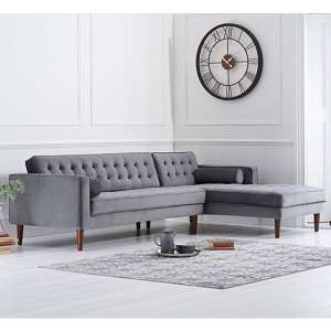 Ogma Velvet Right Facing Chaise Sofa Bed In Grey