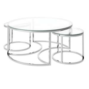 Ohrid Glass Set Of 3 Coffee Tables With Polished Stainless Steel Frame
