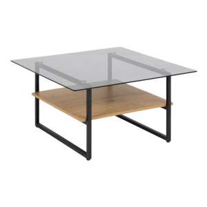 Okai Square Smoked Glass Coffee Table With Oak Undershelf