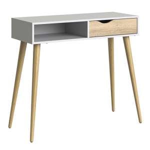 Oklo 1 Drawer 1 Shelf Console Table In White And Oak
