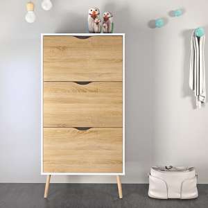 Oklo Wooden 3 Drawers Shoe Storage Cabinet In White And Oak