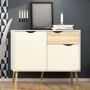 Oklo Small 2 Doors 1 Drawer Sideboard In White And Oak