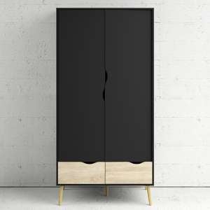 Oklo Wooden Wardrobe With 2 Doors 2 Drawers In Black And Oak