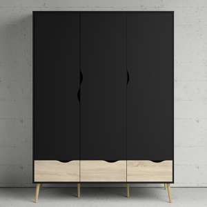Oklo Wooden Wardrobe With 3 Doors 3 Drawers In Black And Oak
